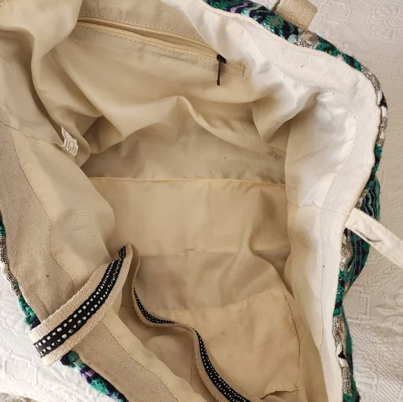 Teal & Lavender Cream Tribal Woven & Embroidered Weekend Travel Bag - Picture 6 of 6